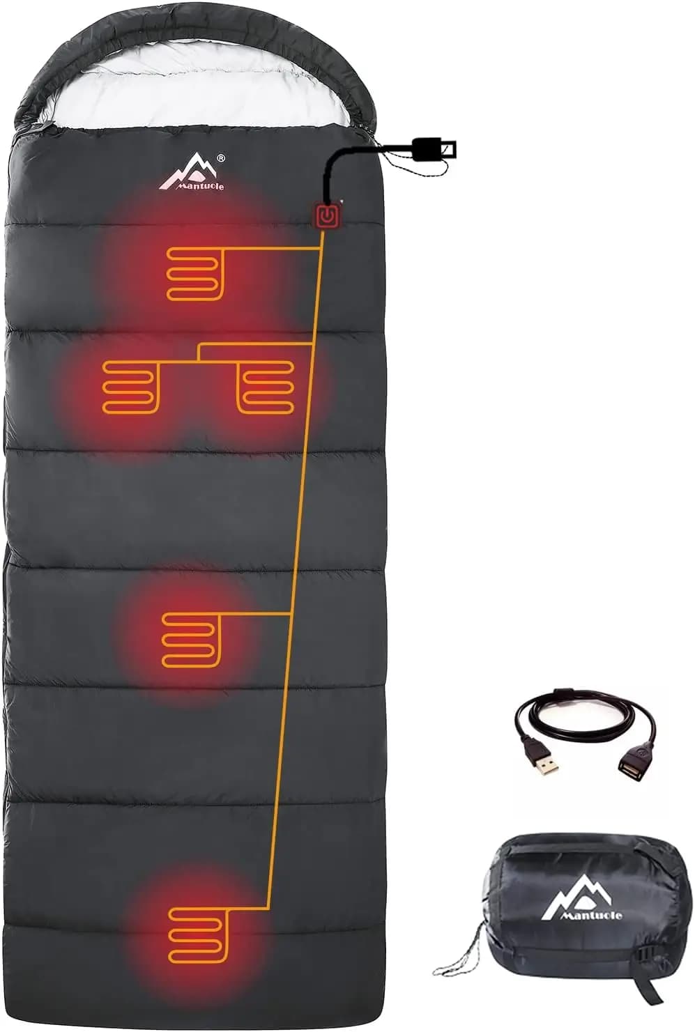 Sacco a Pelo Riscaldato USB con 5 Elementi Riscaldanti, Portatile per Campeggio e Viaggi, Compatibile con Power Bank