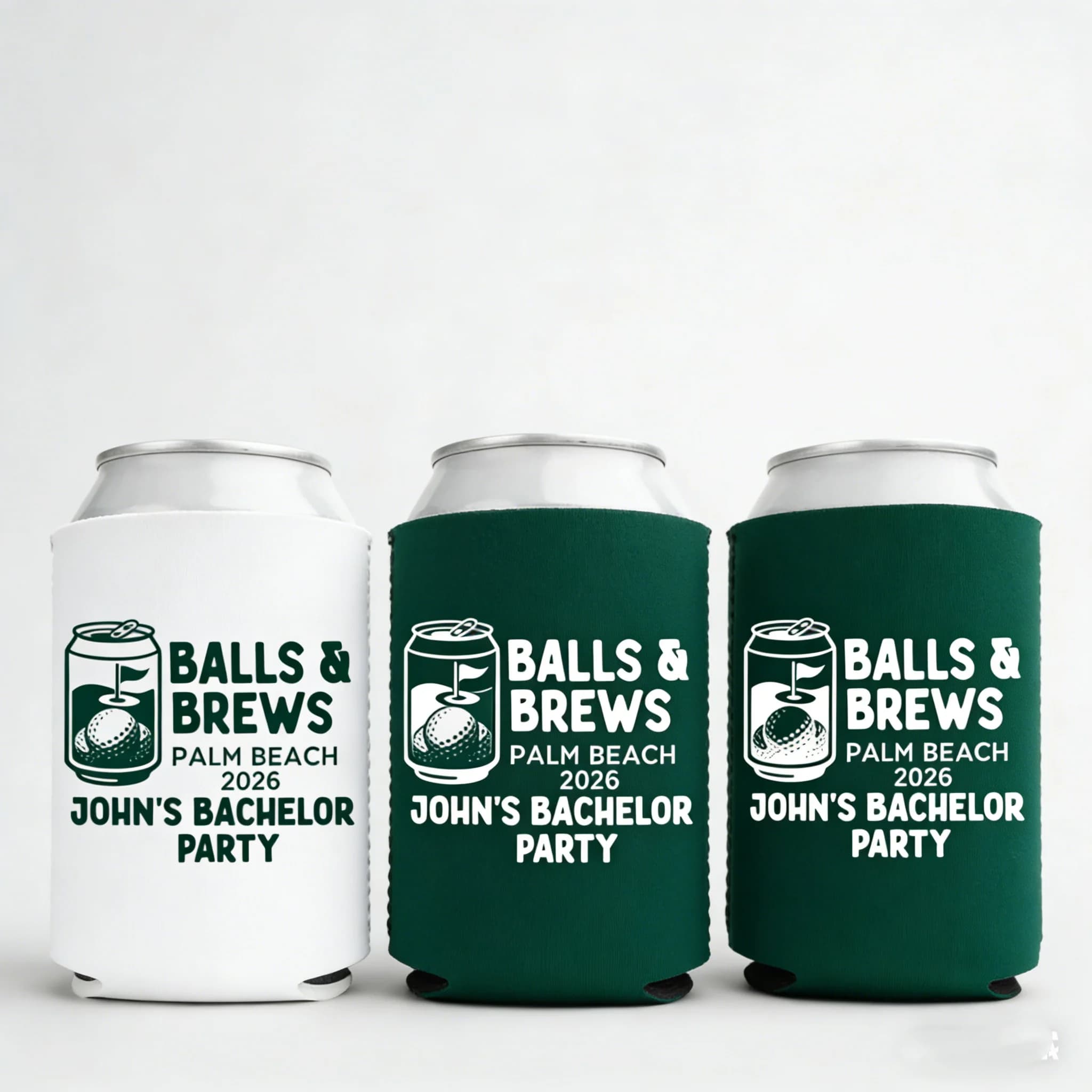 10/20/30pcs Custom "Balls & Brews" Golf Bachelor Can Cooler Personalized Party Favors Regular & Slim Size