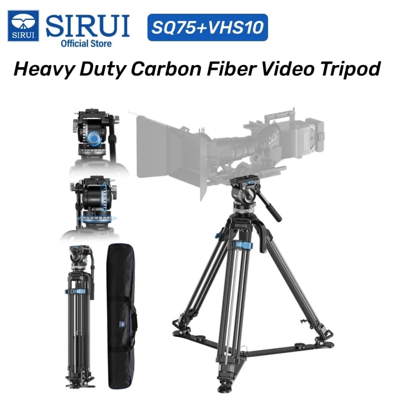 Treppiede video professionale SIRUI per carichi pesanti in fibra di carbonio da 1,8 M con testa fluida VHS-10 per videocamera SONY DSLR Cine