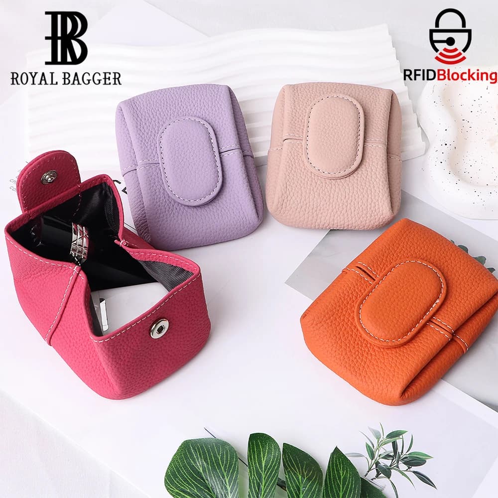 Royal Bagger Mini portamonete da donna in vera pelle con RFID, pochette con fibbia in tinta unita per chiavi, auricolari, collana, borsa portaoggetti
