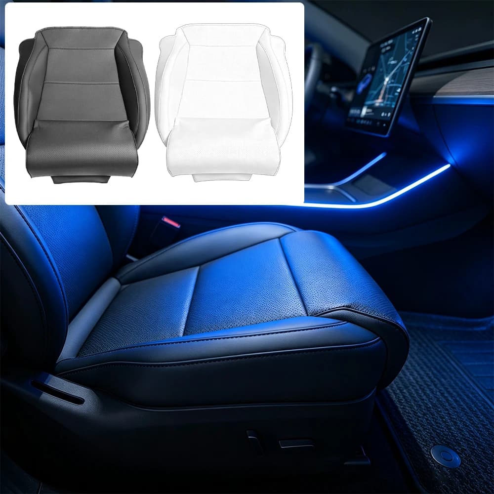 1Pc Perforated Faux Nappa Leather Full Enclosed Leg Support Extension Seat Cushion Cover For Tesla Model Y Juniper Accessories