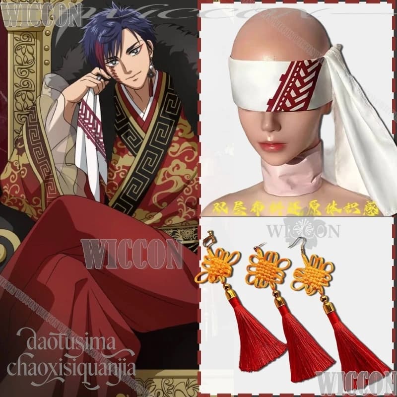 Mask for Sexy White Eyes in Chinese Style Retro Qin Shi Huang, Earrings with Chinese Node, Halloween Cosplay, Soul, Game, Record of Ragnarok