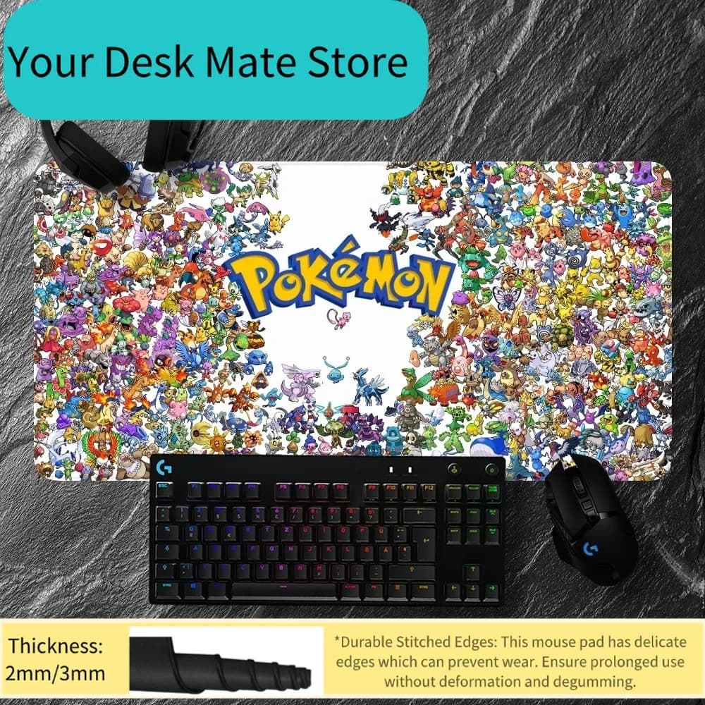 Tappetini per mouse Anime Pokemon, antiscivolo, con bordi rinforzati, per ufficio, studenti, gaming, spessi, grandi, con cuscino per scrivere