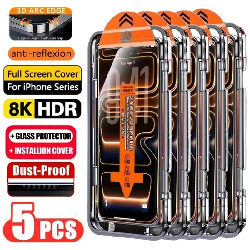 5 Pieces Protective HD Film Easy to Install for iPhone 17 16 13 Pro Max 11 15 14 16 and 12 Mini XR X Xs 7 8 Plus Air Tempered Glass