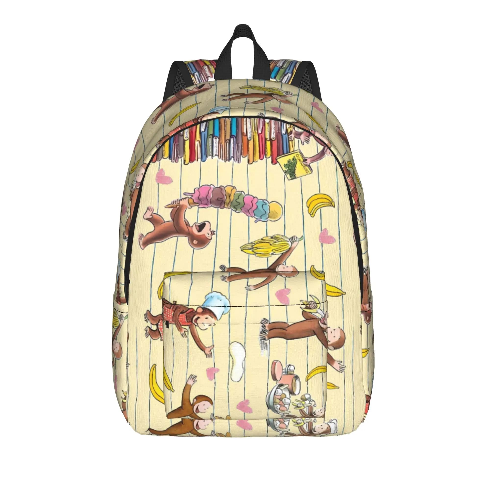 C-Curious George Backpack Teen Durable Backpacks Polyester Kawaii School Bags University Design Rucksack