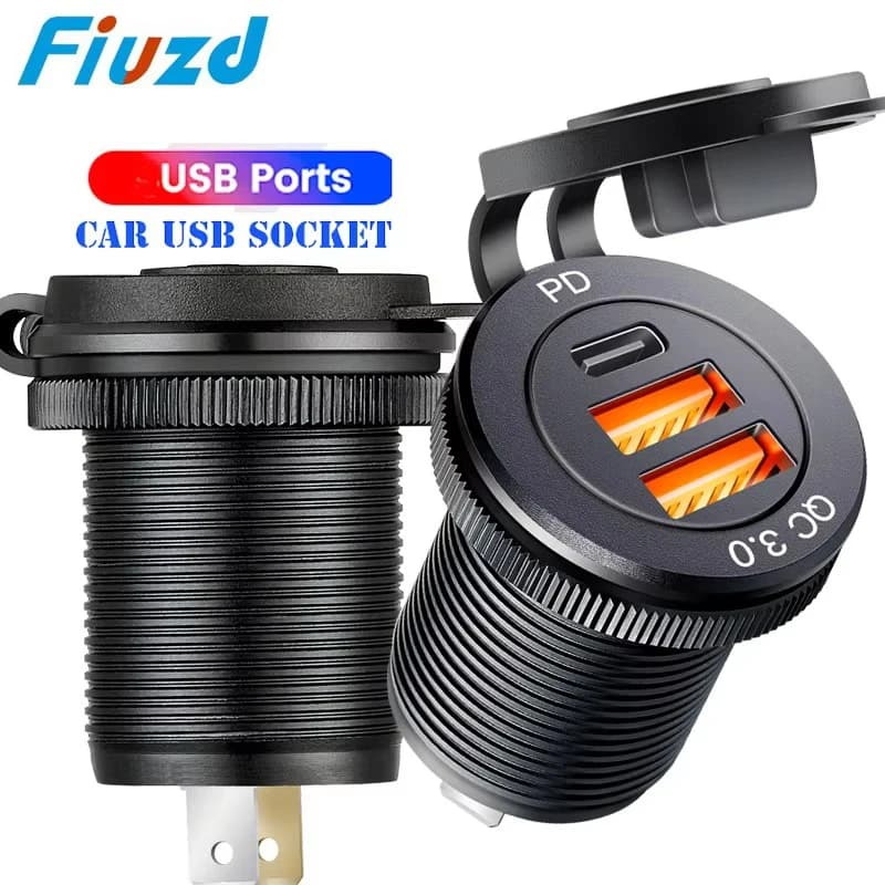 Presa per caricabatteria USB per auto Caricabatteria per auto in metallo 36W Presa USB 12V 24V Interruttore USB-C PD per barca marina