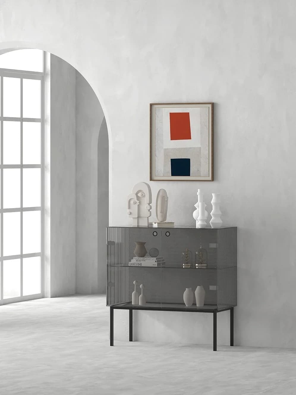 Credenza in Vetro Temperato Goffrato per Sala da Pranzo, Mobile Portabottiglie in Vetro