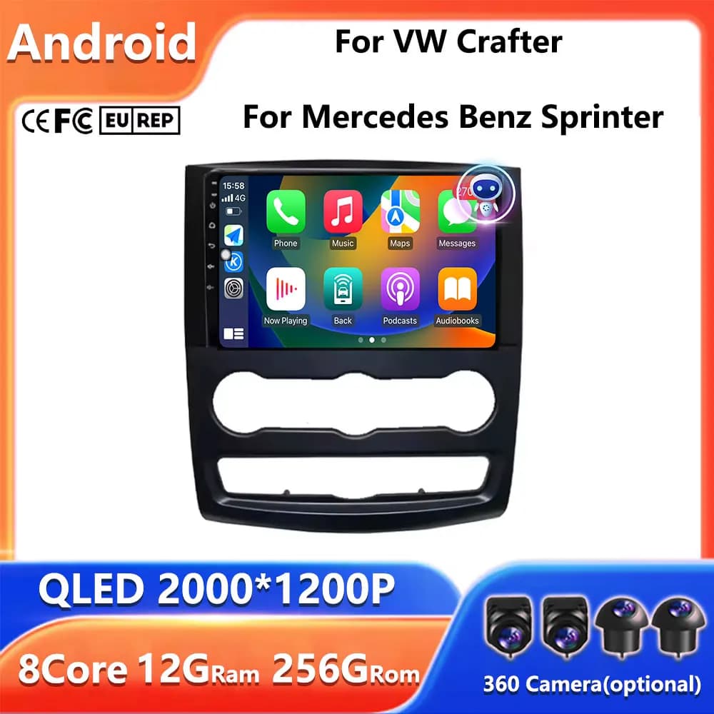 10" Android 16 CarPlay+auto WIFI+4G DSP For VW Crafter For Mercedes Benz Sprinter Car Radio Multimedia Video Player GPS stereo