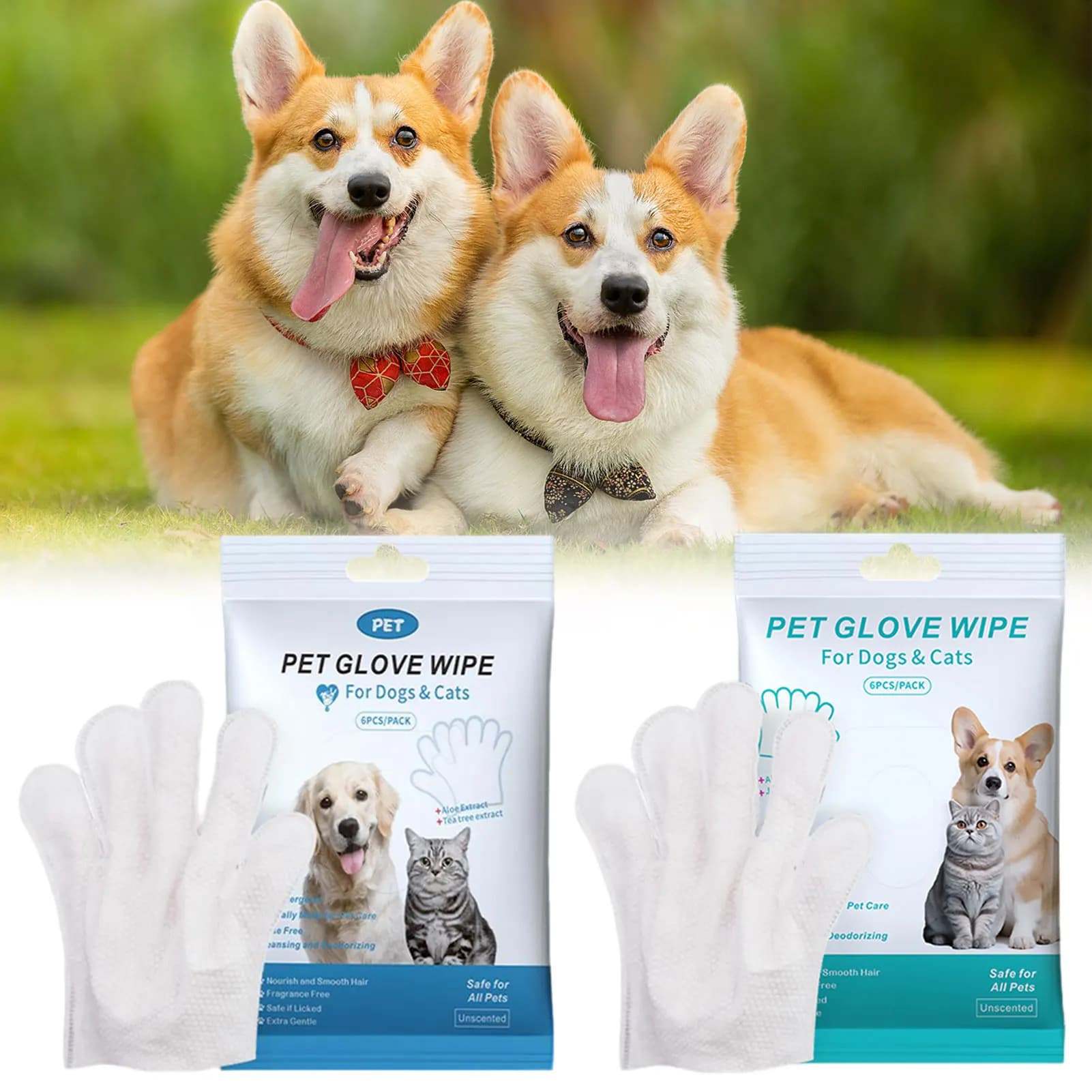 6pcs/Pack Pet Glove,Instants Bath Rinse-Free Dog Shampoo Mittens,Cat Cleaning Paw Fur Butt Deodorizing Grooming Wipe