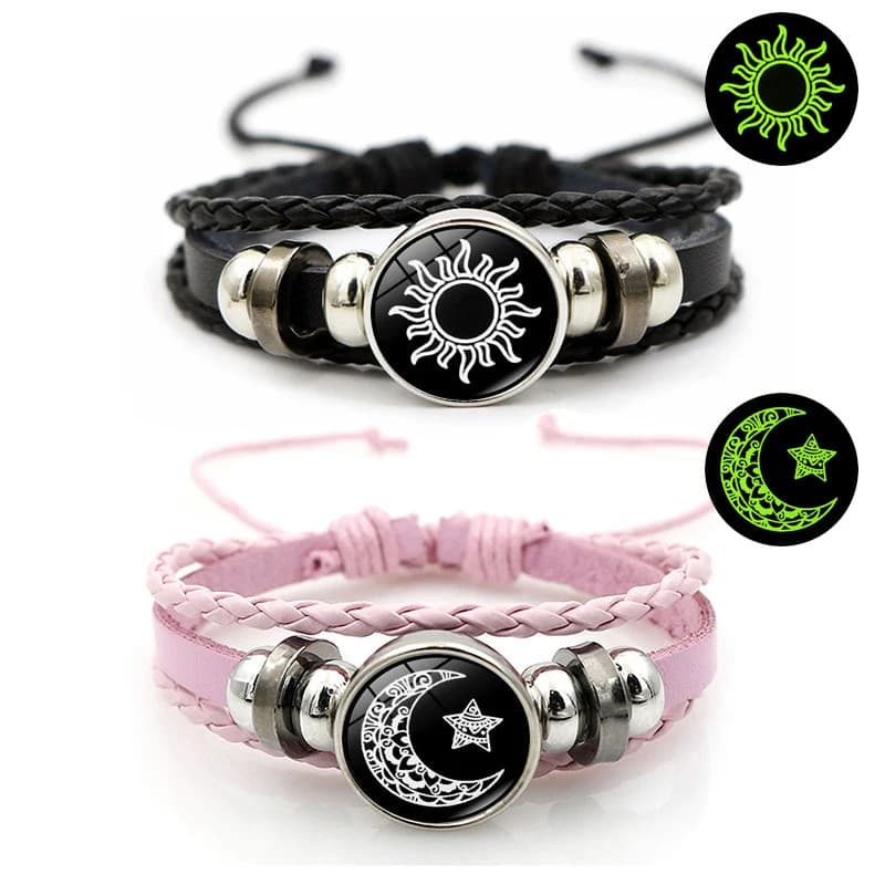 2 braccialetti luminosi per coppia, braccialetti regolabili con sole e luna, braccialetti intrecciati neri, gioielli romantici alla moda, regali di compleanno.