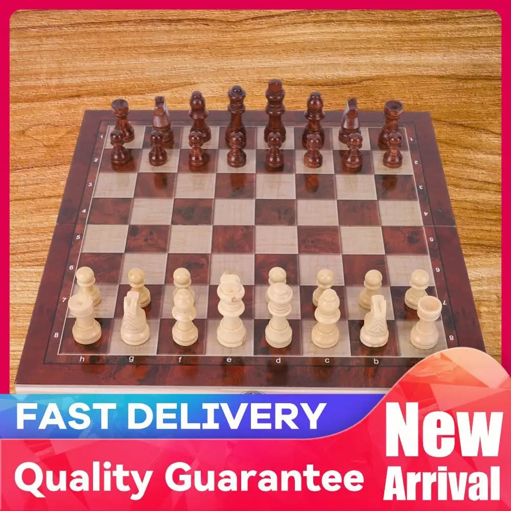 29x29cm 3 in 1 Chess Chekers Backgammon Developing Strategic Thinking Chess Wooden Set No Toxic Wood Board Game for Boys Girls