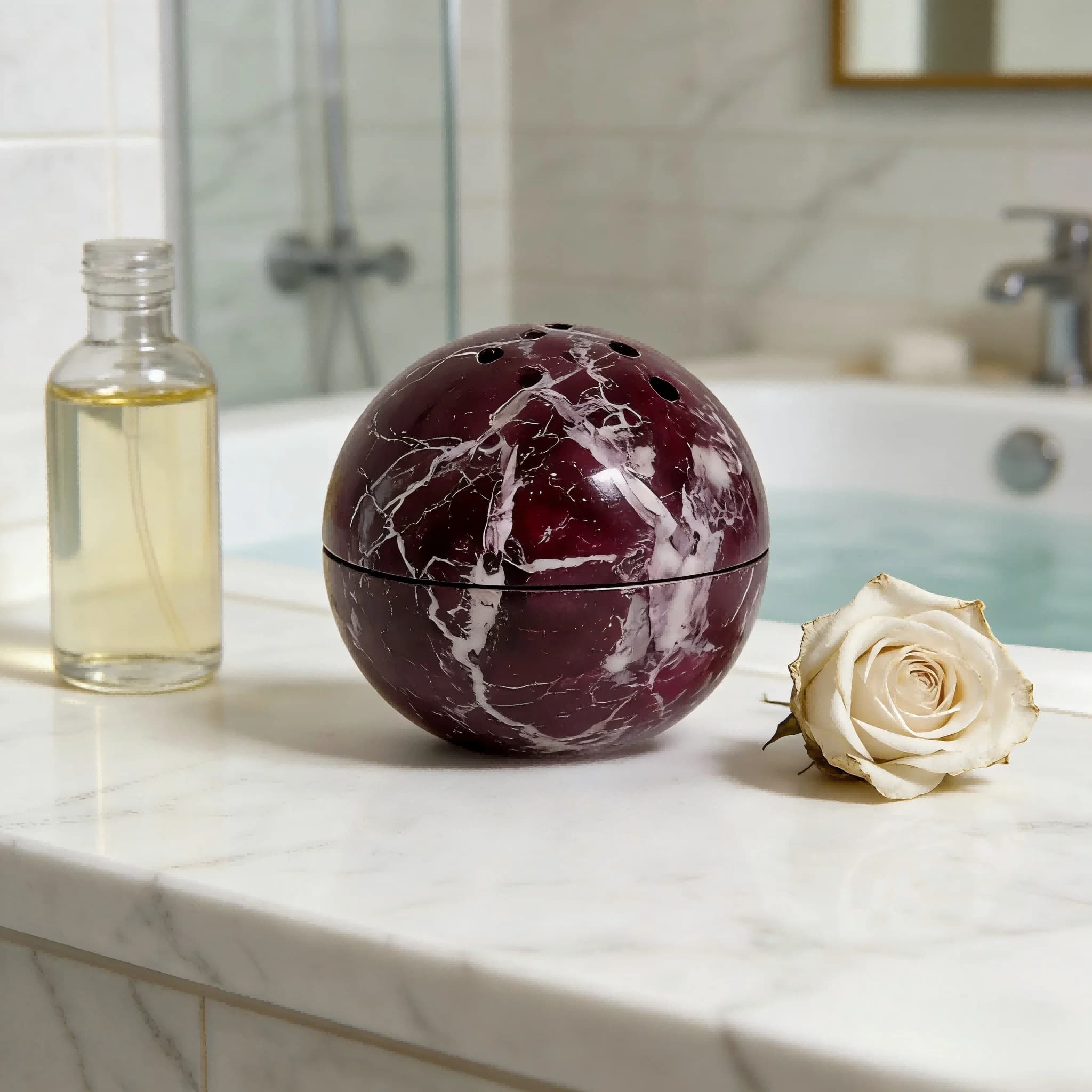 Sfera Aromaterapica al Geranio, Sfera Aromaterapica Cava in Pietra Naturale, Adatta per Incenso in Bastoncino o a Spirale