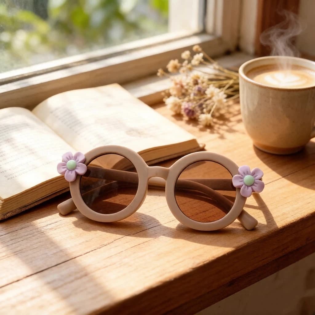 Cute Flower Round Sunglasses for Kids Girls Cartoon Flower Frame Lightweight Eyewear for Summer Beach Travel KJ313