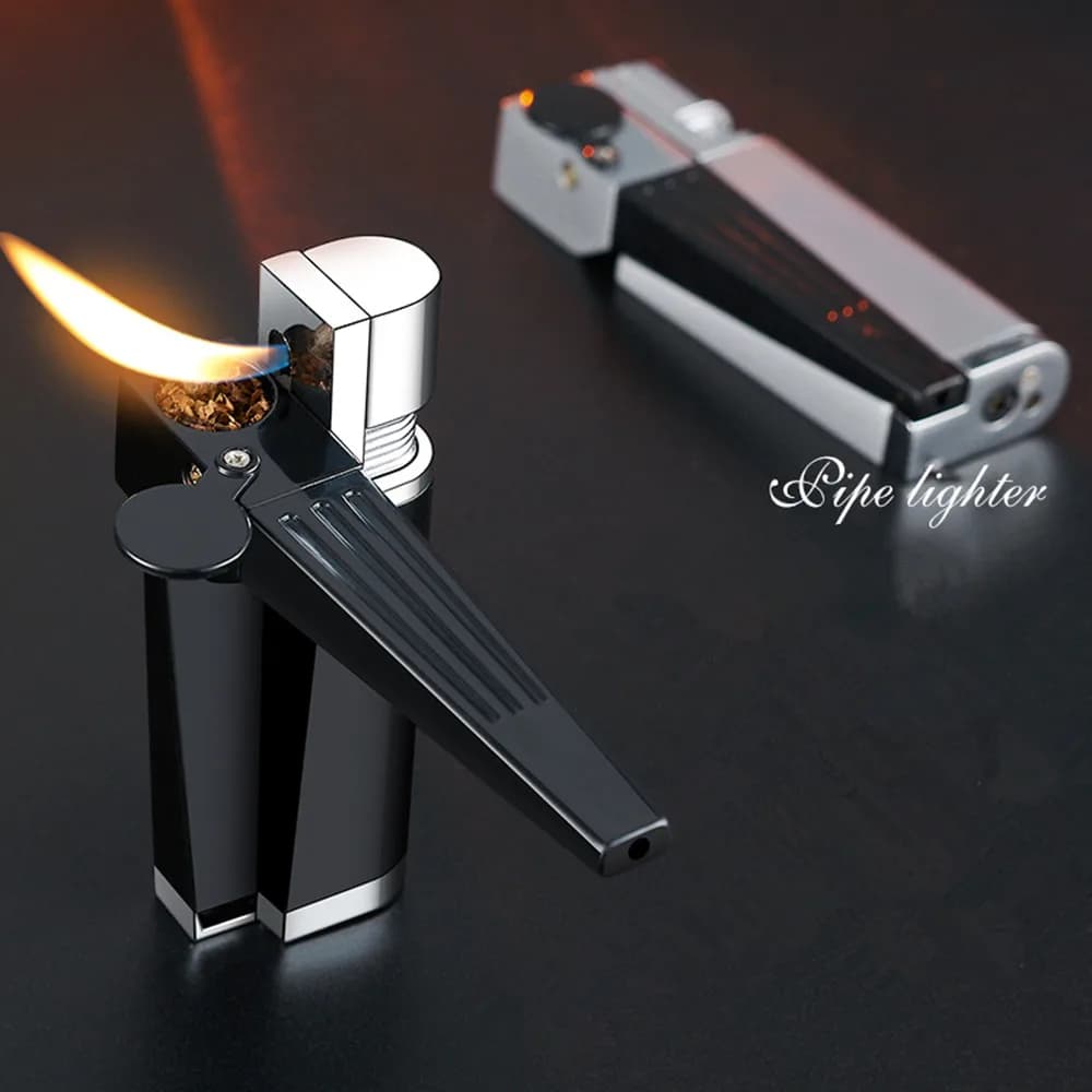 Accendino per tubi portatile Supporto per tubi incorporato Accendino per finestra butano ricaricabile con accendino a gas a fiamma morbida angolato (senza gas)