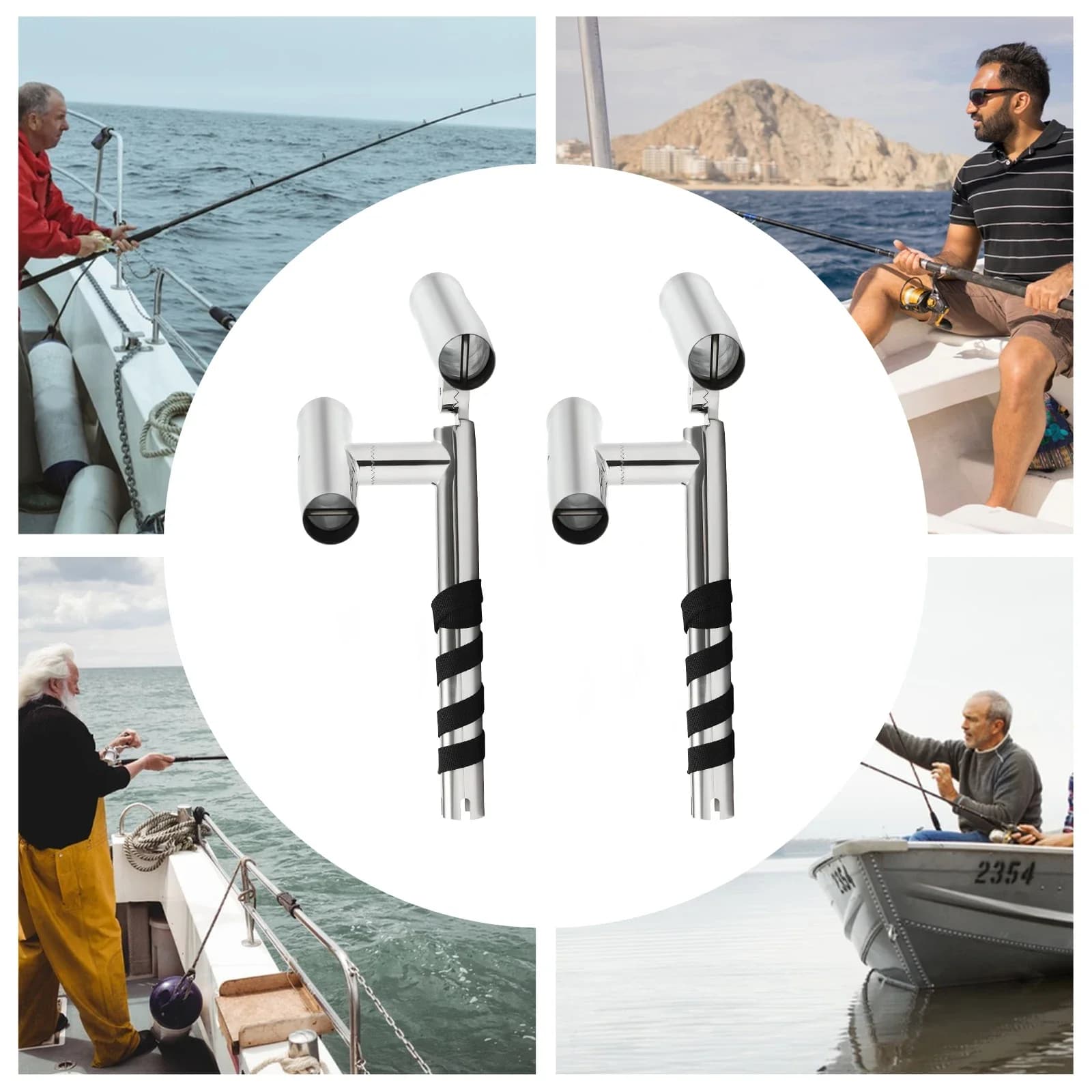 Portacanna da pesca a doppia testa, design regolabile, cinturino da 29,5 pollici, per canne da spinning/casting, robusto e antiruggine, senza sforzo