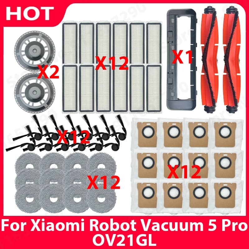 Main Brush Side Brush Hepa Filter Mop Cloth Dust Bag Main brush cover Parts For Xiaomi Robot Vacuum 5 Pro / OV21GL Accessories