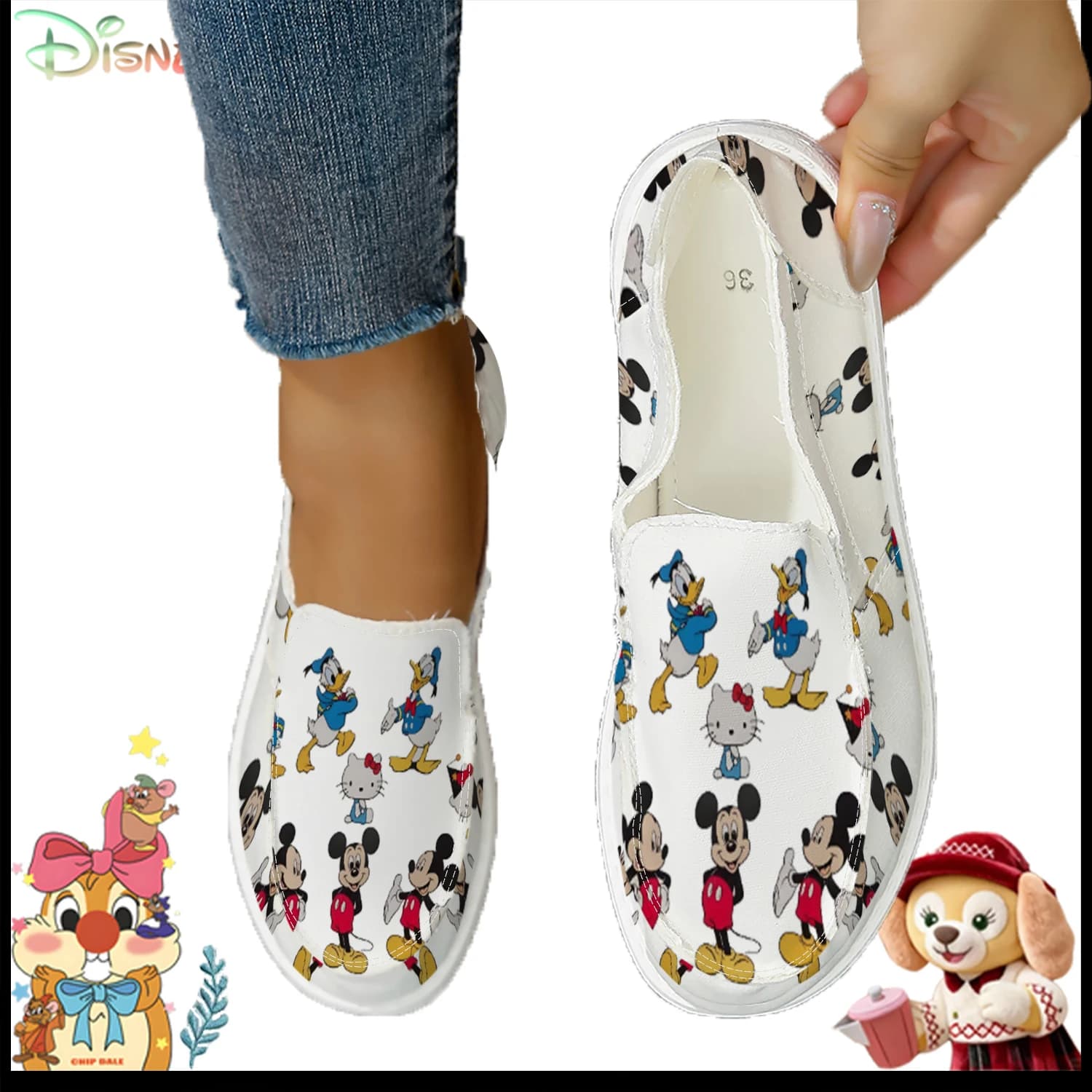 Sneakers Slip-On con Personaggi Disney | Scarpe casual da donna con stampa Mickey e Paperino