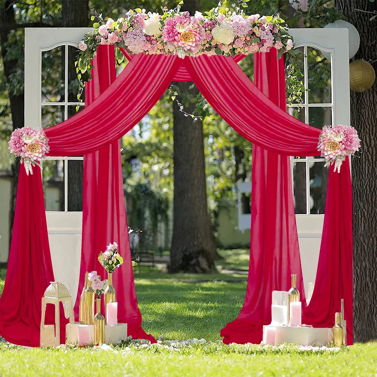 Tessuto drappeggiato per arco nuziale rosso rosa per decorazioni per arco di ricevimento cerimonia Tende per sfondo in tessuto trasparente in chiffon Decorazioni per feste