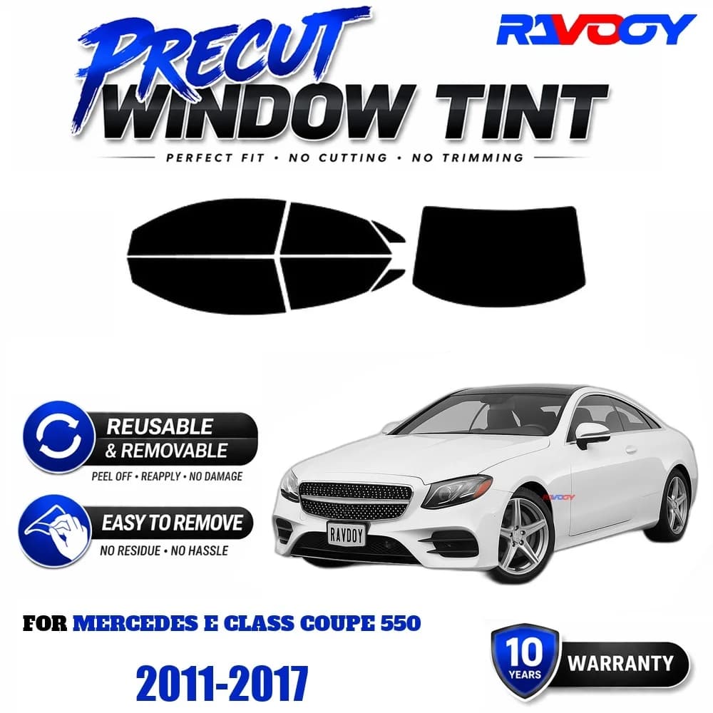 RAVOOY Precut Window Tint, Reusable Removable EPU Film, Custom Fit for Mercedes E Class Coupe 550 2011-2017, UV Heat Protection