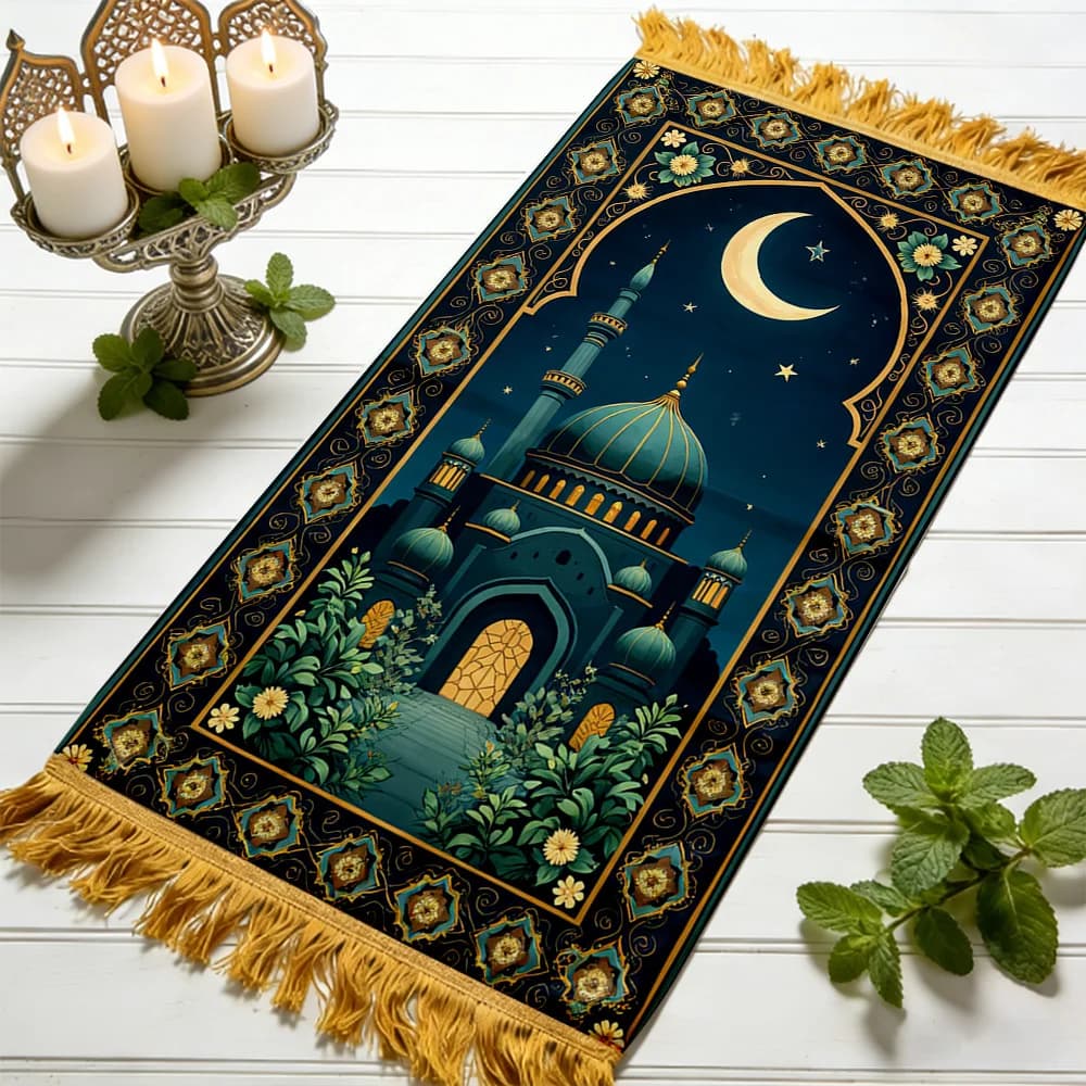 Tappetino da Preghiera Islamico VIKAMA con Stampa Cartoon Boho, Sujada Lavabile da Viaggio, Tappeto Musulmano Pieghevole e Portatile per Eid e Salah