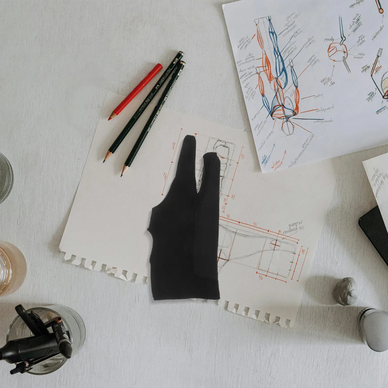 1Pair Two-Finger Artist Drawing Glove Tablet Glove High Elasticity Anti-Accidental Touch Breathable Lightweight for Left Right