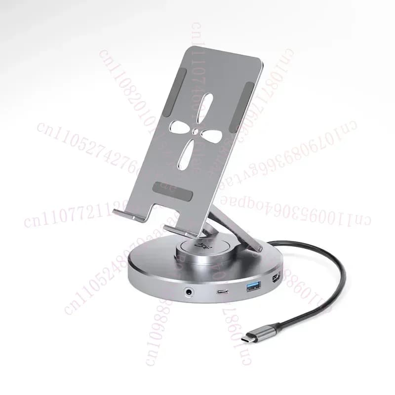 Hub USB C 6/10 in 1 con Supporto Rotante per Telefono e Tablet, Pieghevole, Comodo, Girevole a 360° ° Base di Aggancio Portatile