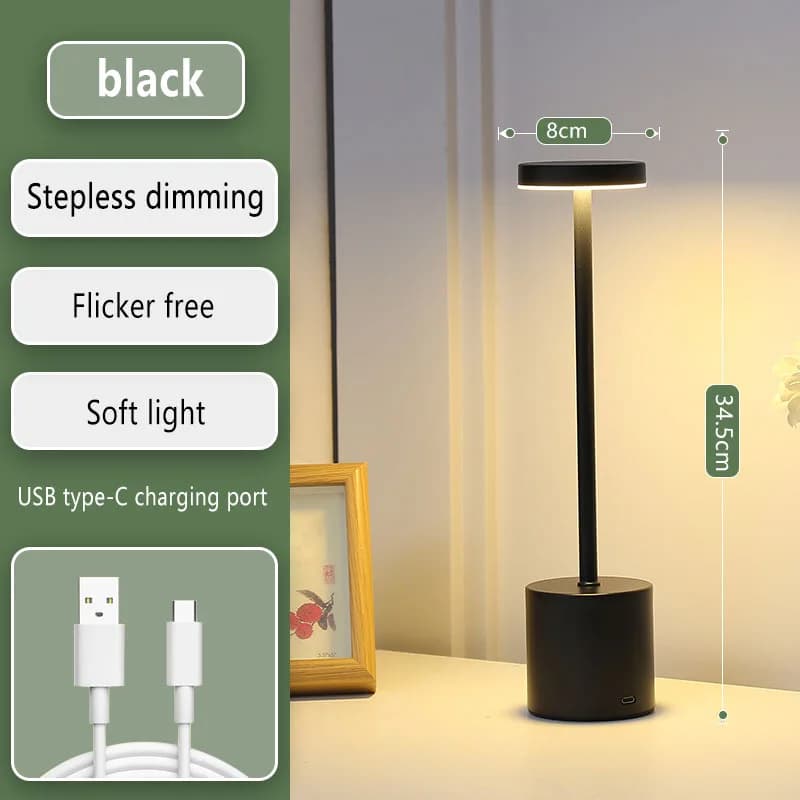 Rechargeable LED Table Lamp in Metal Touch Wireless Desk Lamp from Three Color Bedside Table Bar Outdoor Decoration LED Night Light