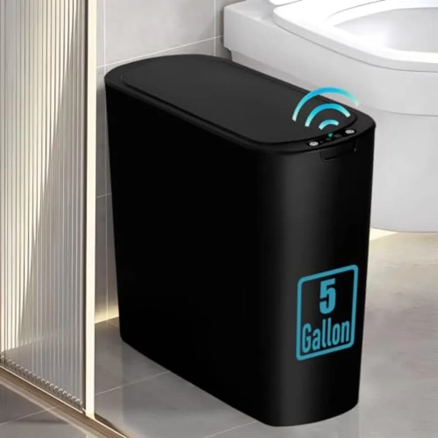 Cestino per Rifiuti da Bagno con Sensore di Movimento da 5 Galloni, Bidone Automatico Senza Contatto, Cestino Intelligente in Plastica per Spazi Ristretti