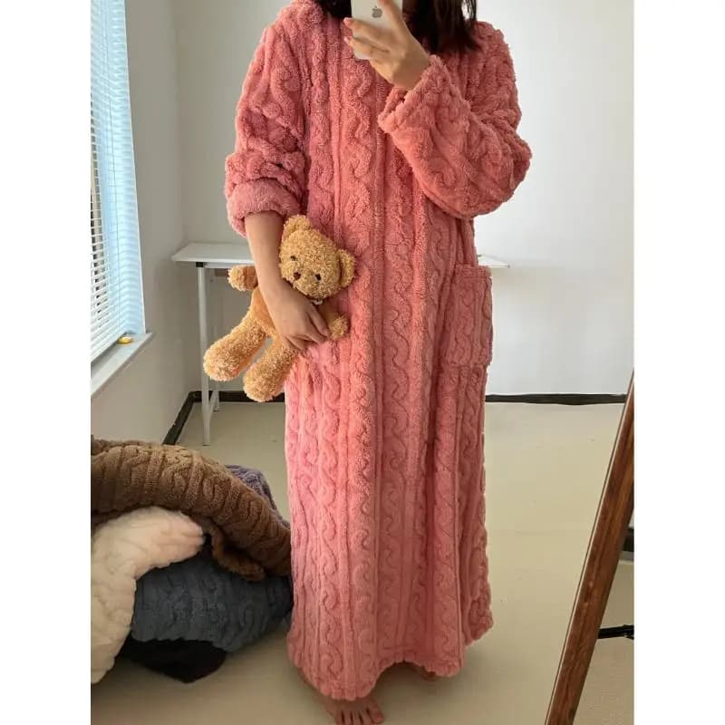 Women's Long Bathrobe Shower Dress Autumn Winter Thickened Coral Velvet Jacquard Nightwear Solido Hot Bathrobe Night Shirt