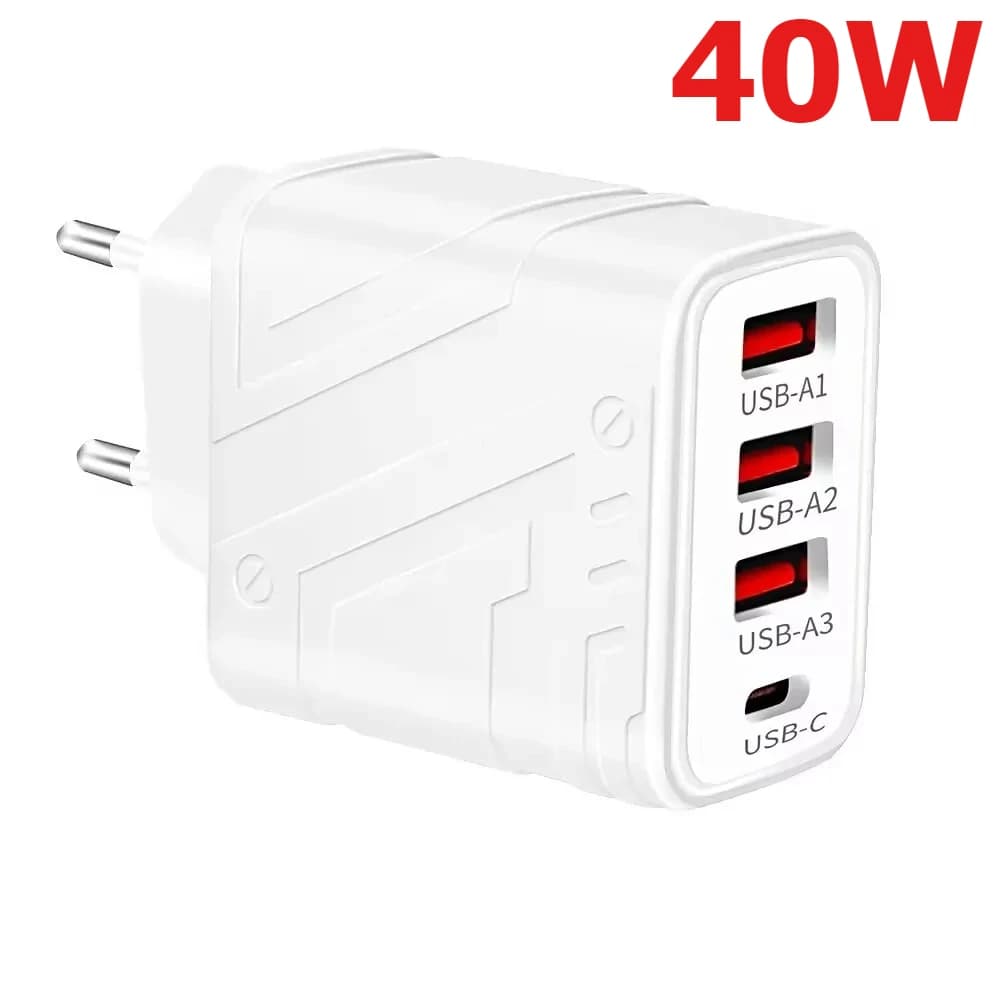Portable 40W 4 Ports USB Fast Charging Chargers Type C Quick Charge 3.0 Charger PD Type C Adapter 3 USB EU/US Plug Wall Adapter