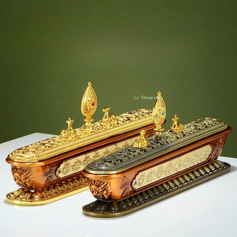 Bruciatore di incenso in lega in stile tibetano/modelli di sollievo e scavati Bastoncino di incenso per la casa Censer Culto del tempio Decorazione del desktop