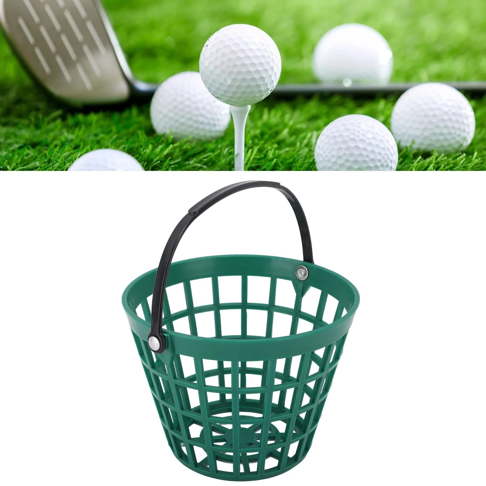 Cestino per palline da golf Contenitore per palline da golf con manico Secchio per palline da golf in plastica di nylon Verde può contenere fino a 25 pezzi