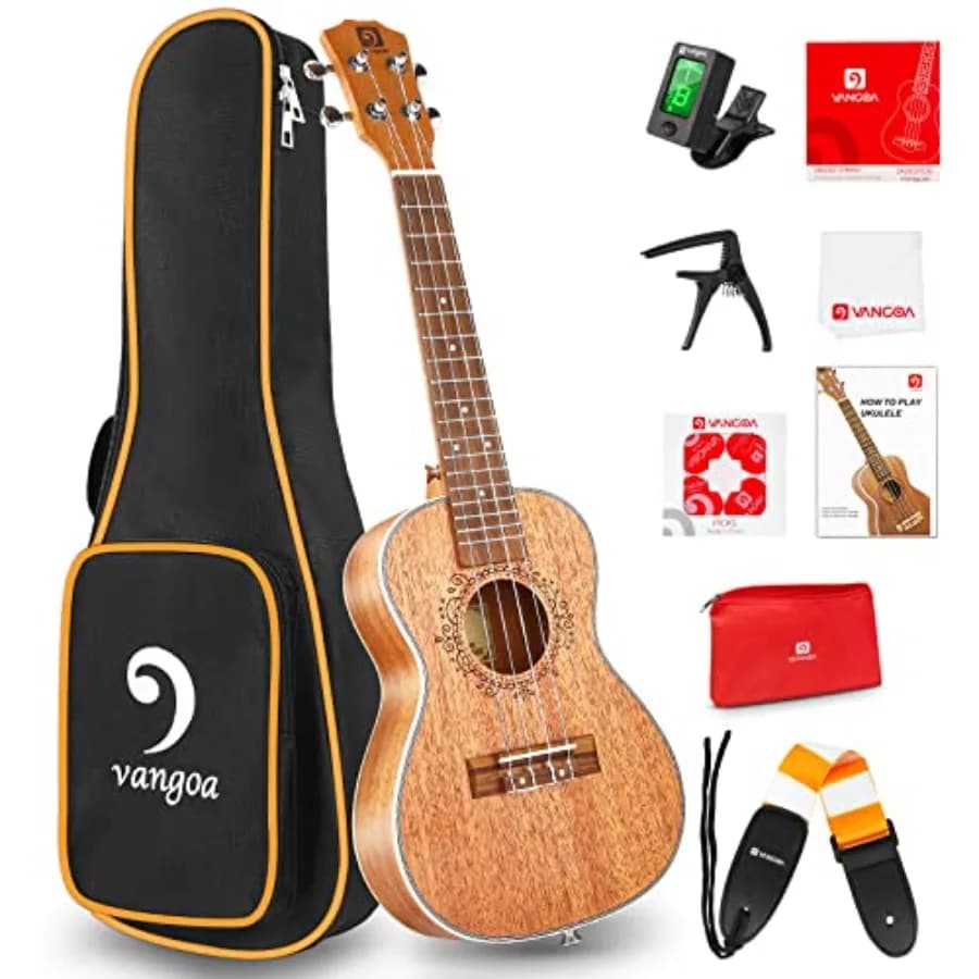Ukulele Concerto in Mogano, Kit per Principianti e Professionisti, 23 Pollici, Quattro Corde, Strumento Hawaiano in Legno