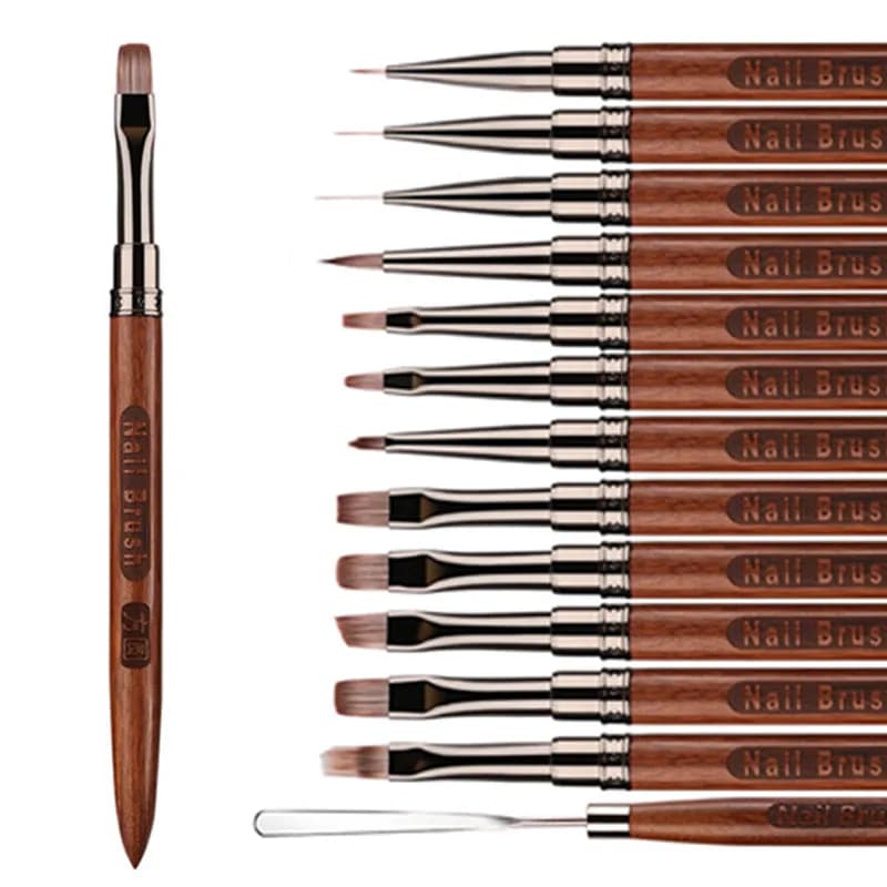 Set di 1/13 Pennelli per Nail Art, Spatola Triangolare, Penna per Disegno e Pittura, Pennello Sfumato Piatto e Rotondo in Metallo, Strumenti per Manicure Francese