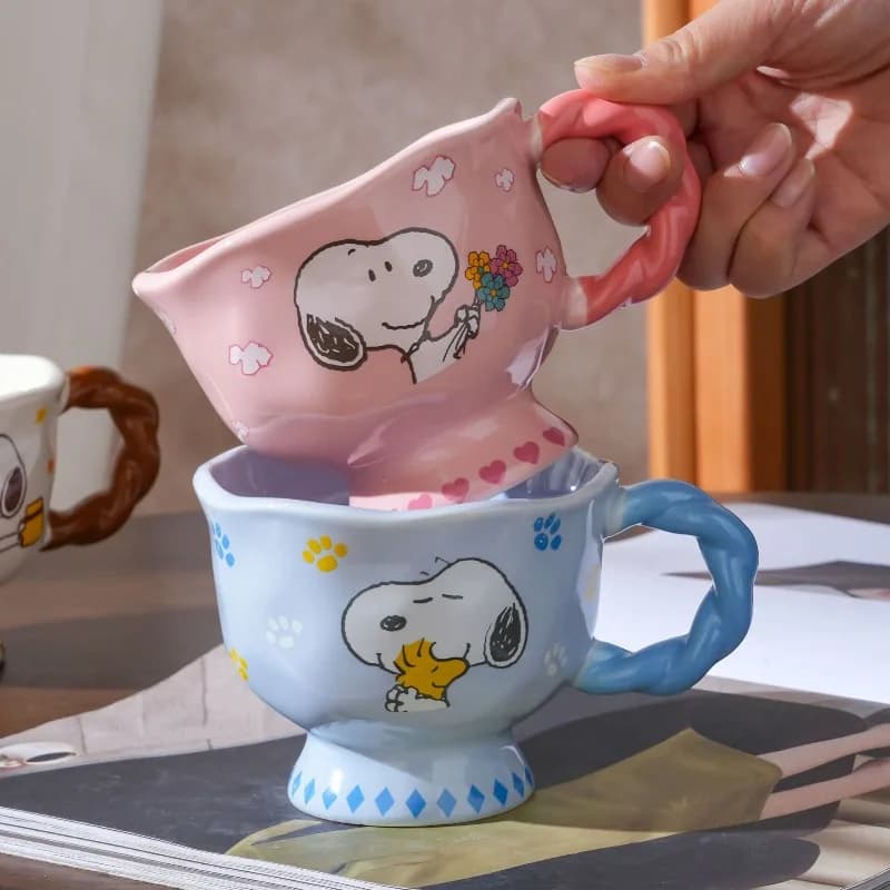 Snoopy ceramic high footed mug cute cartoon couple water cup high appearance household ceramic breakfast milk coffee cup