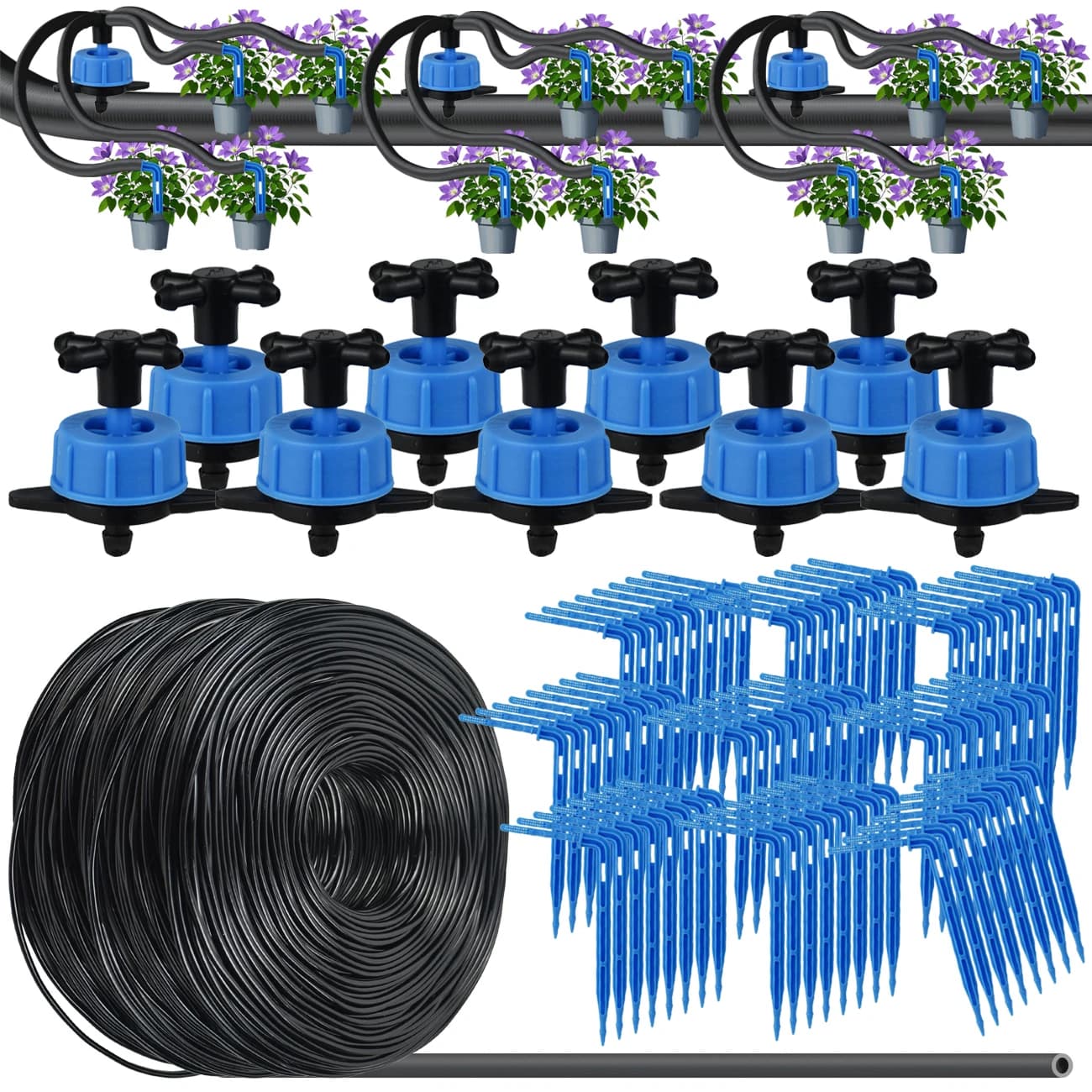 KESLA 8L/H Drip Irrigation Kit 4-Way Drip Arrow 3/5mm Hose 10-100M Automatic Watering System for Bonsai, Lawn, Greenhouse, Farm