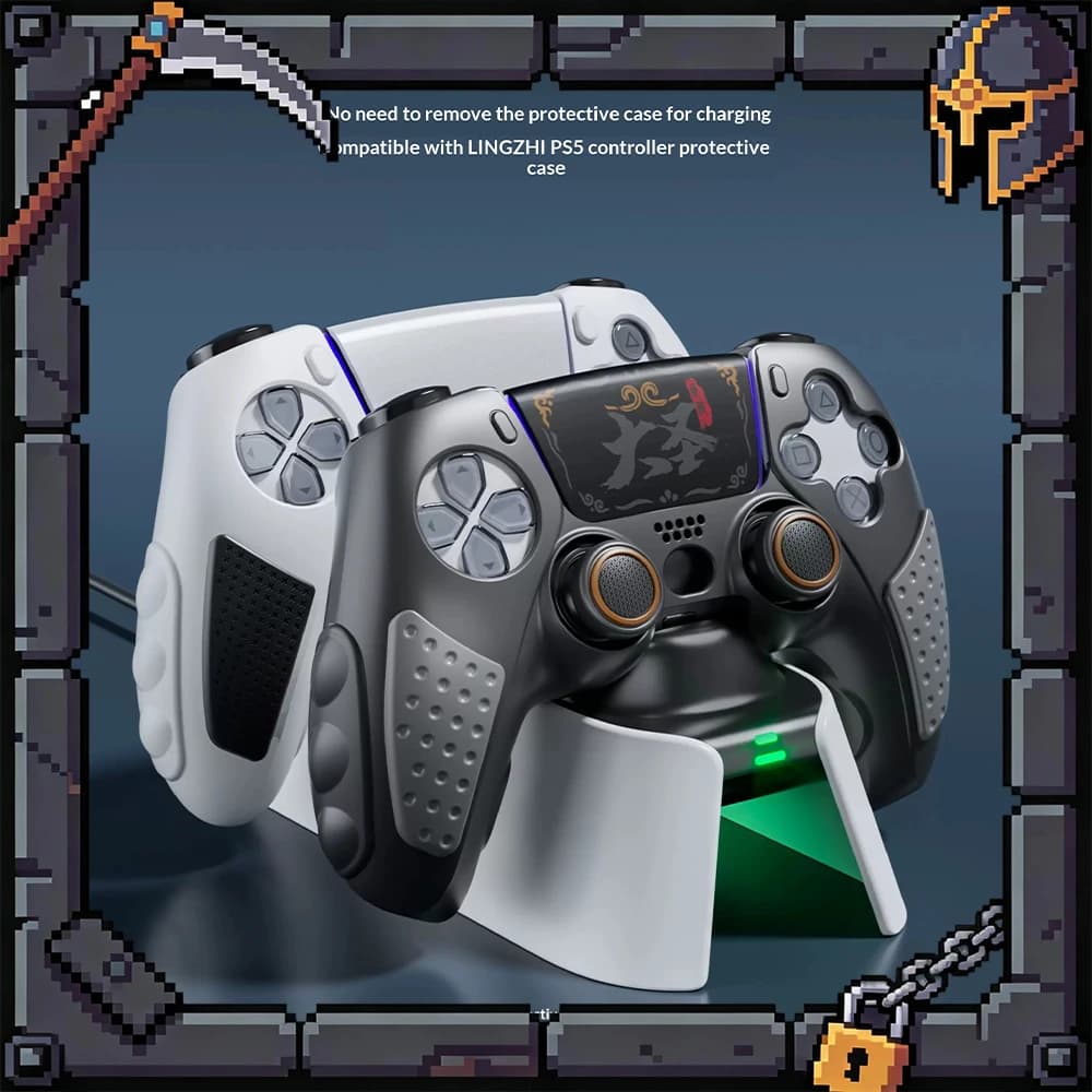Base di Ricarica per Controller PS5 con Effetto Luminoso RGB, Carica Due Controller, Protezione da Sovraccarico, Regalo