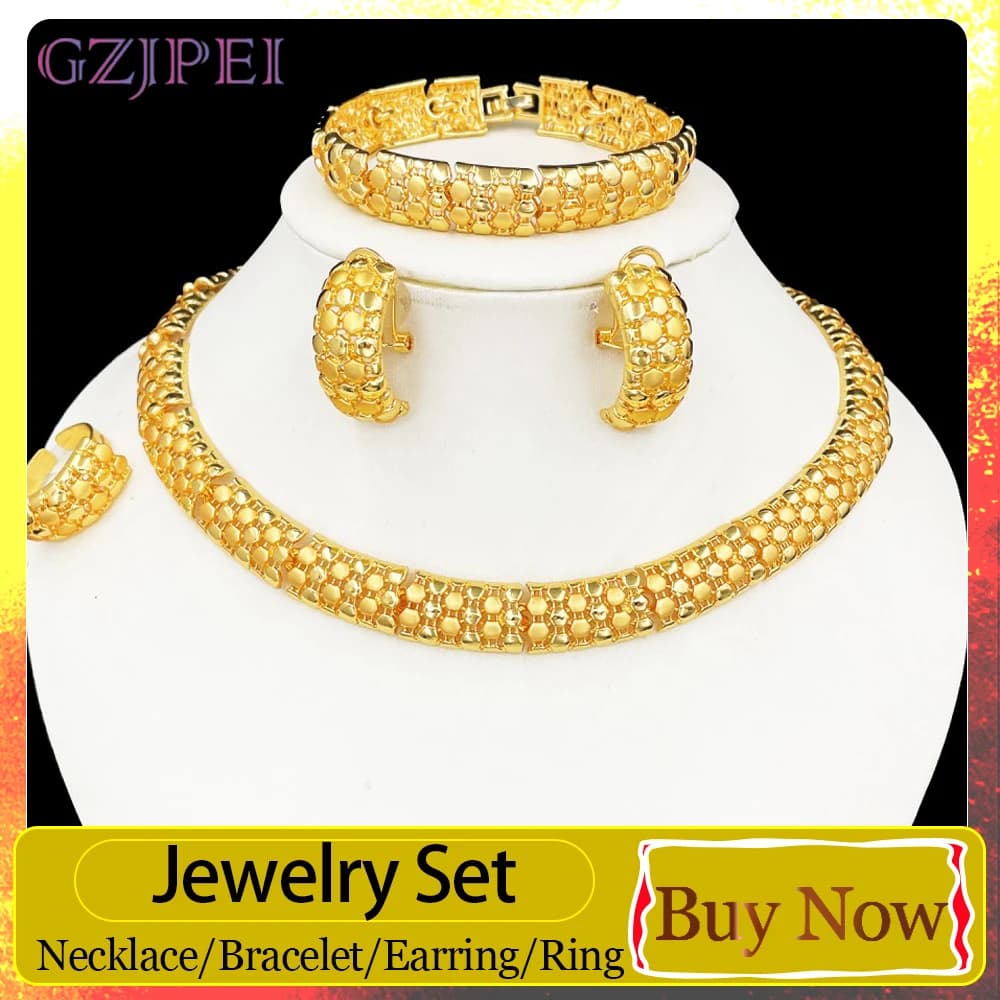 GZJPEI Italia Set di gioielli bicolore Design Collana girocollo Bracciale Orecchino a bottone quadrato Anello Africano Nigeria Regalo di nozze 2025 Nuovo