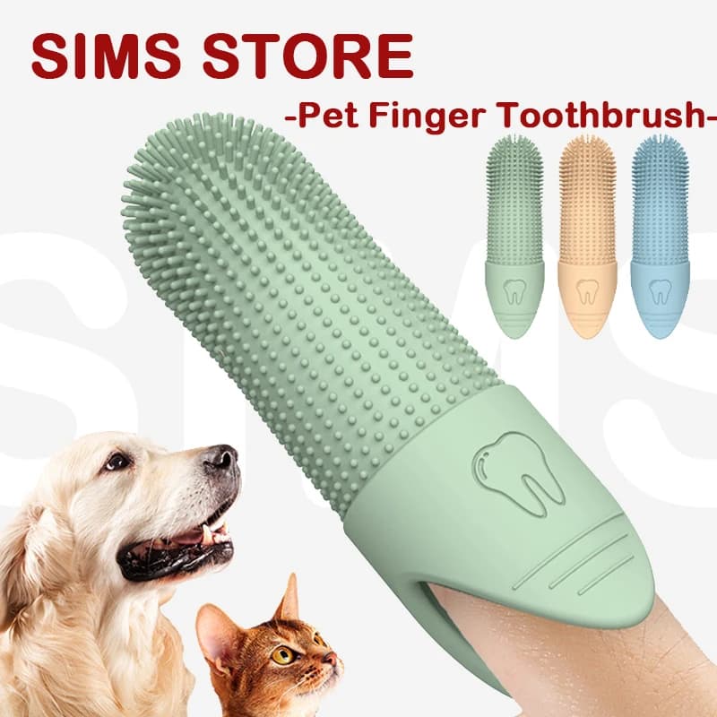 Silicone Pet Finger Toothbrush Soft Anti-slip Finger Cover Dog Cat Teeth Cleaning Tartar Removal Oral Dental Care Pet Grooming