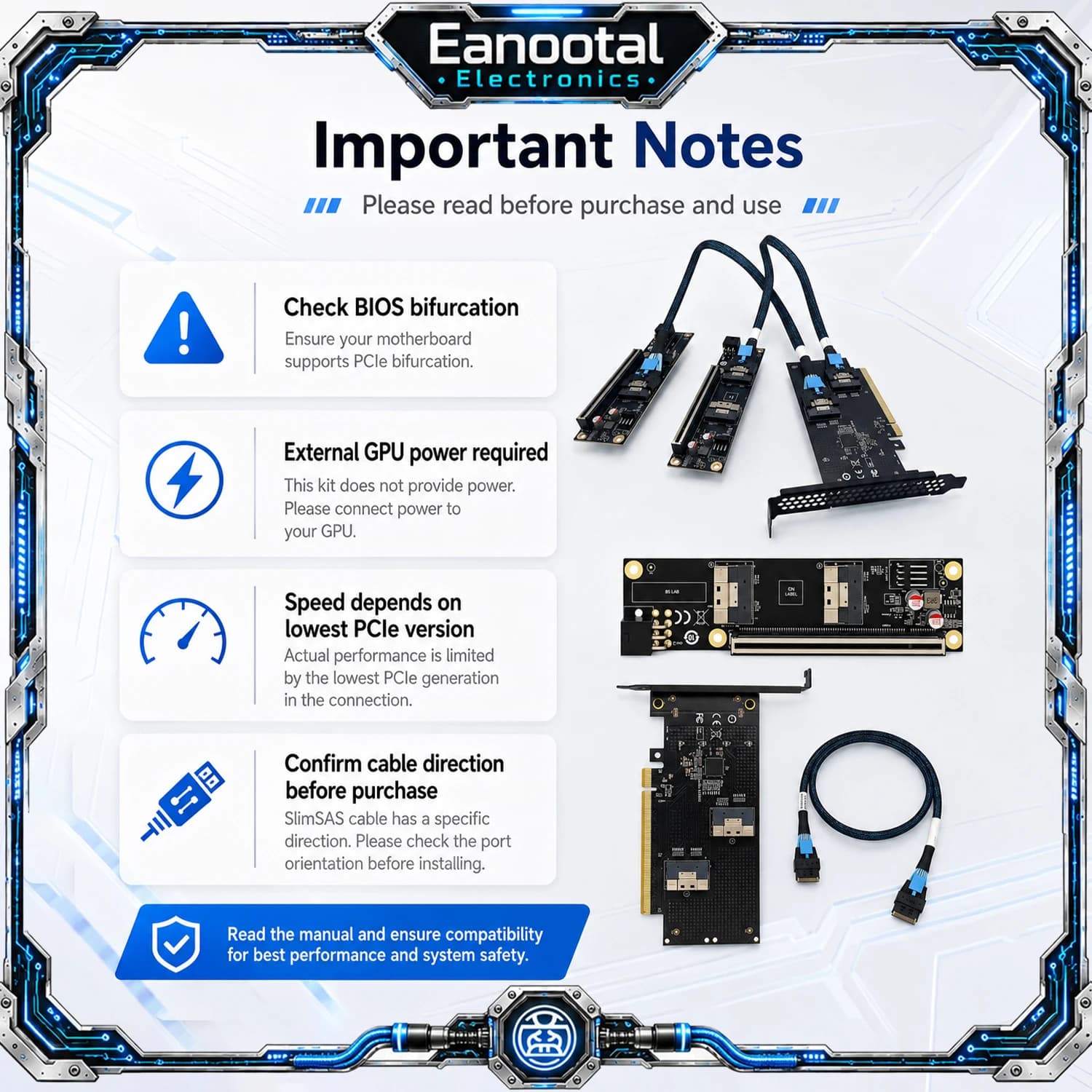 PCIe Gen4 X16 Bifurcation Adapter Card SlimSAS SFF-8654 Dual GPU Riser Kit for Graphics Card U.2 SSD Extension