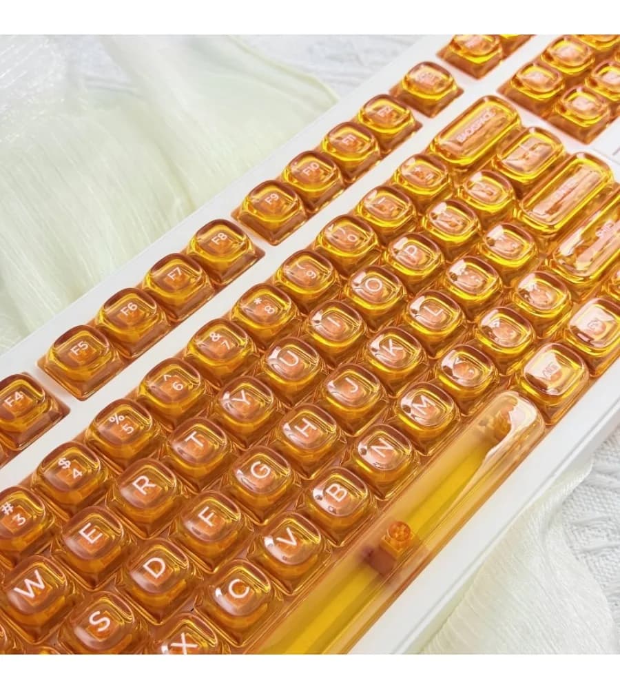 Keycap Personality Orange Transparent Keycap HOA Small Full Set of 132 Keys PC Mechanical Keyboard Full Transparency