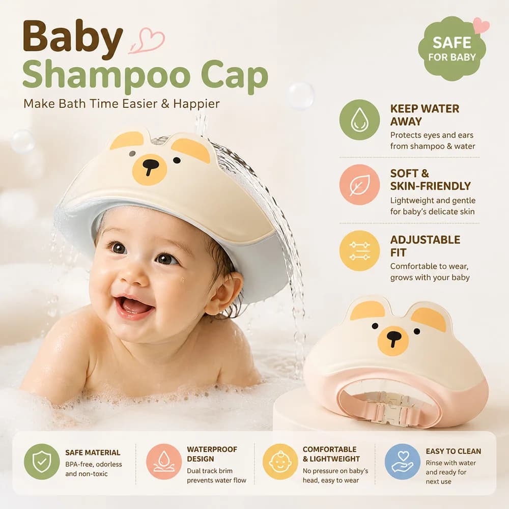 Baby Shampoo Cap Waterproof Bath Hat Soft Silicone Hair Washing Visor for Kids Toddler Eye Ear Protection Shower Care