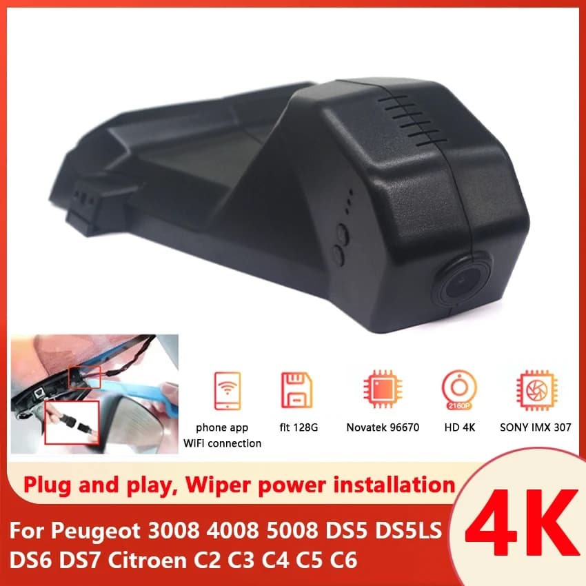 Auto DVR 4K Dash Cam Video Recorder Macchina Fotografica di Facile Installazione Per Peugeot 3008 4008 5008 DS5 DS5LS DS6 DS7 Citroen C2 C3 C4 C5 C6