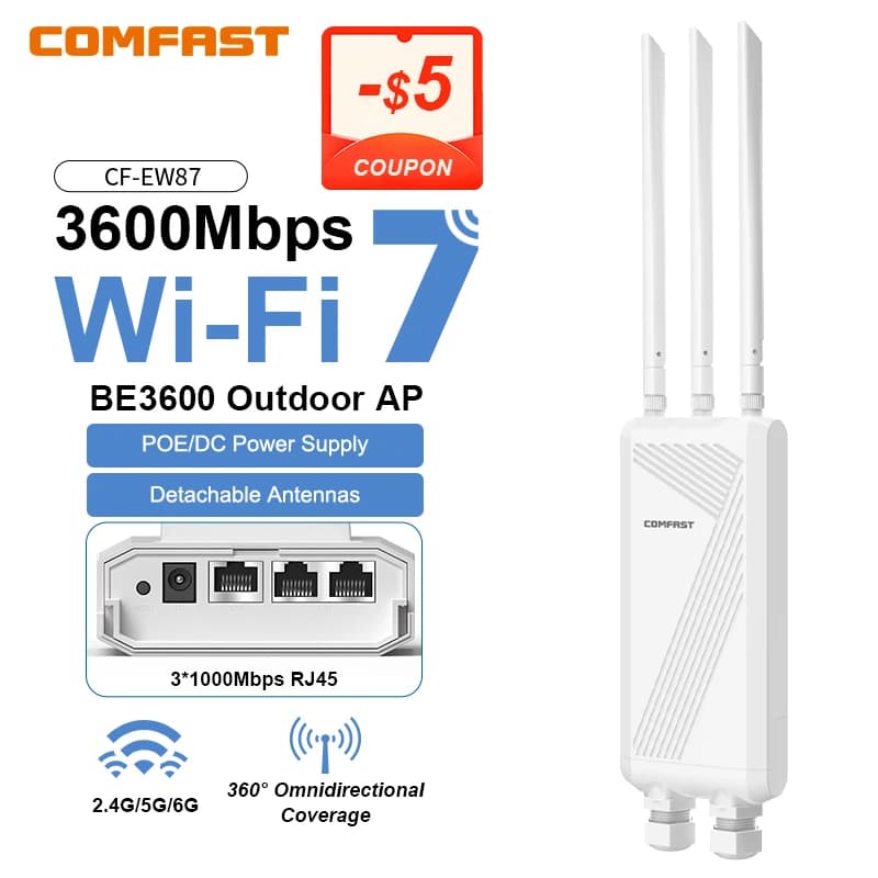 COMFAST BE3600 WIFI7 2.4G/5.8G Router AP esterno Dual Dand Estensore di segnale a lungo raggio Amplificatore Ripetitore WiFi wireless impermeabile