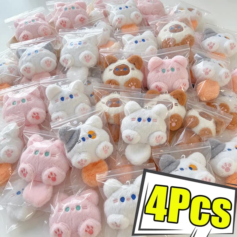Cute Plush Small Cat Doll Keychain for Couple Soft Cotton Stuffed Animal Keyring Backpack Pendant Decoration Student Gift