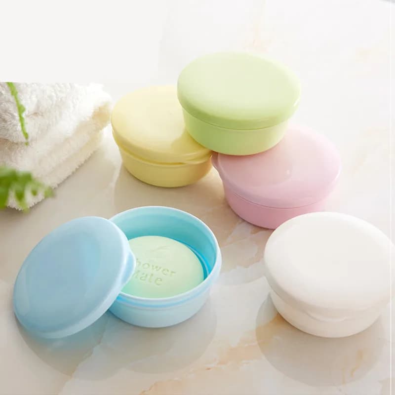 Contenitore per sapone in plastica Portasapone Custodia da viaggio Portasapone rotondo portatile con coperchio Scatola per sapone a prova di perdite per barra di shampoo