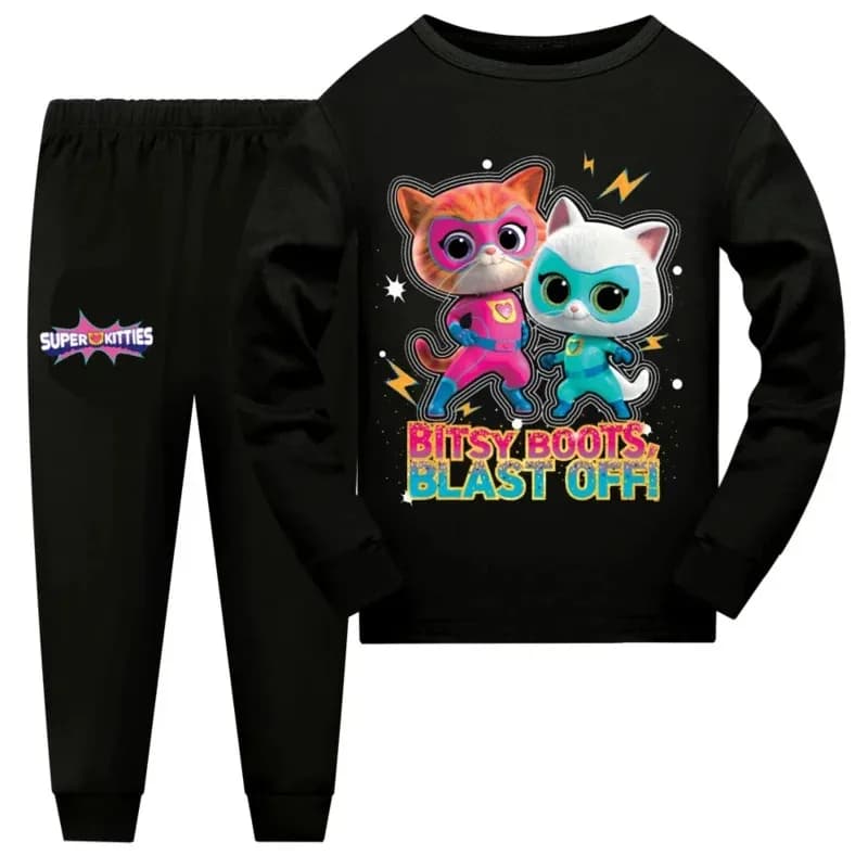 2025 Halloween Cosplay Bambini SuperKitties Pigiama Set Ragazza Anime Super Kitties Cosplay Abbigliamento per la casa Manica lunga Bambini Sleepwe