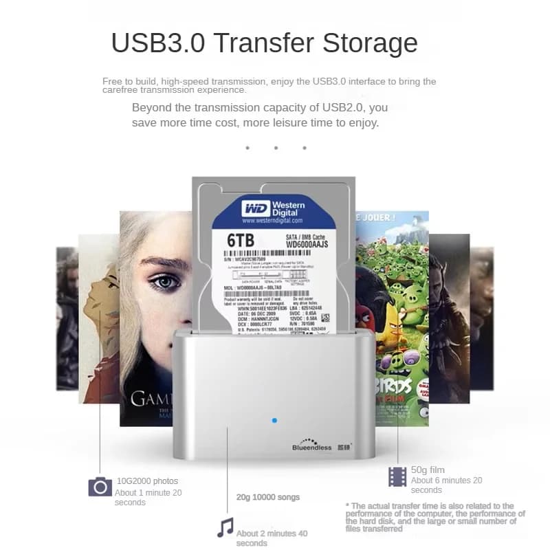 Dock USB 3.0 a SATA per HDD/SSD da 2.5/3.5 pollici, per HDD/SSD fino a 20TB, Enclosure Esterno per Disco Rigido, per Desktop e Laptop