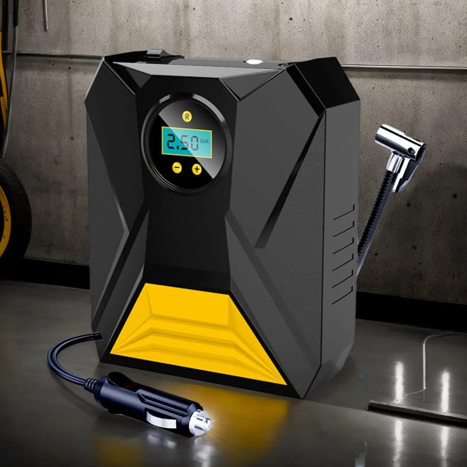 Gonfiatore portatile per pneumatici con pompa d'aria per auto Manometro elettrico con display digitale 12v per bici da moto per camion da bicicletta automobilistica