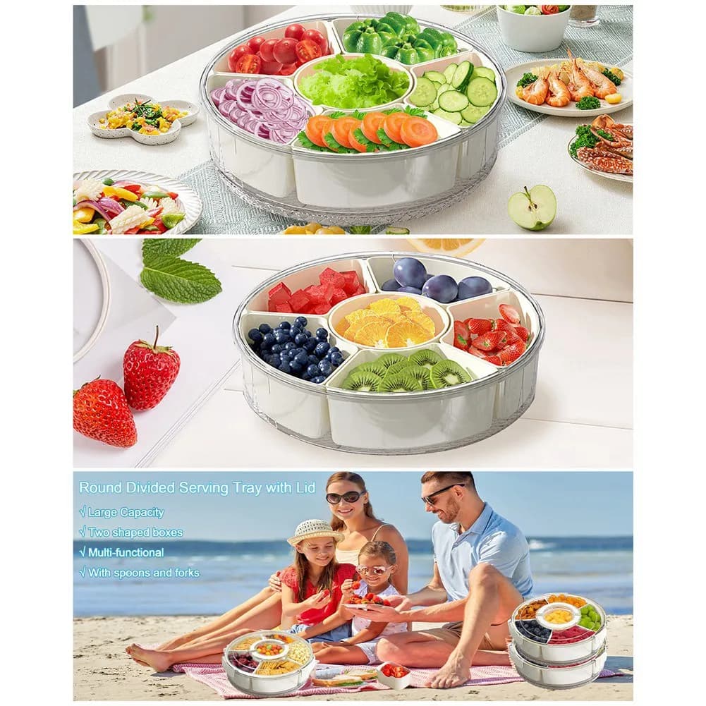 Contenitore per snack rotante a sei griglie con manico Scatola per spezie sigillata da cucina Vassoio per snack trasparente per frutta secca